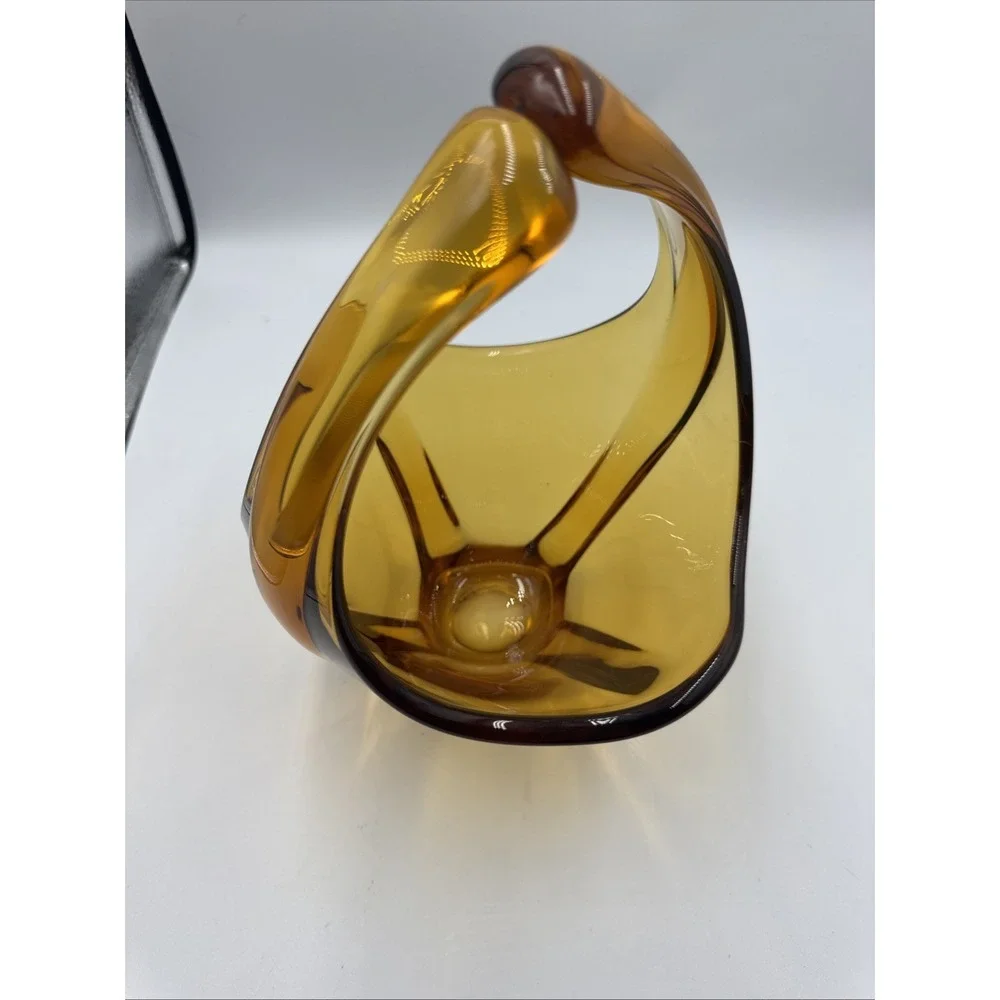 Vintage Mid Century‎ Modern Viking Amber Swung Art Glass Bowl Vase